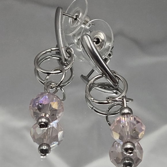 Jewelry - Elegant Silver and Pink Crystal Earrings